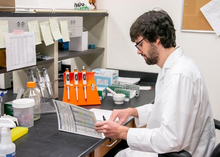 Student in biology lab.