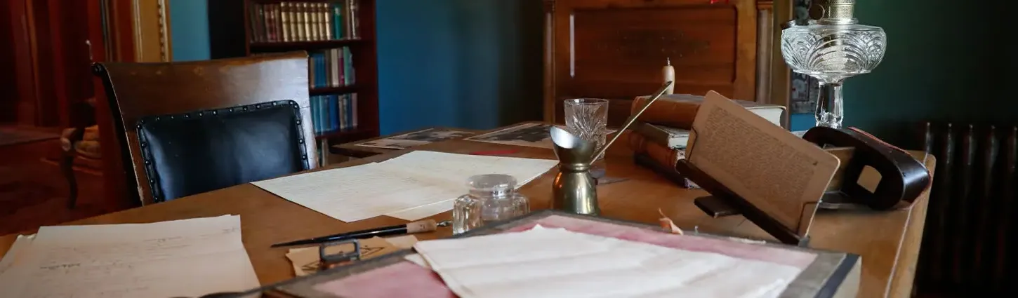 close up shot of a desk inside the frank museum